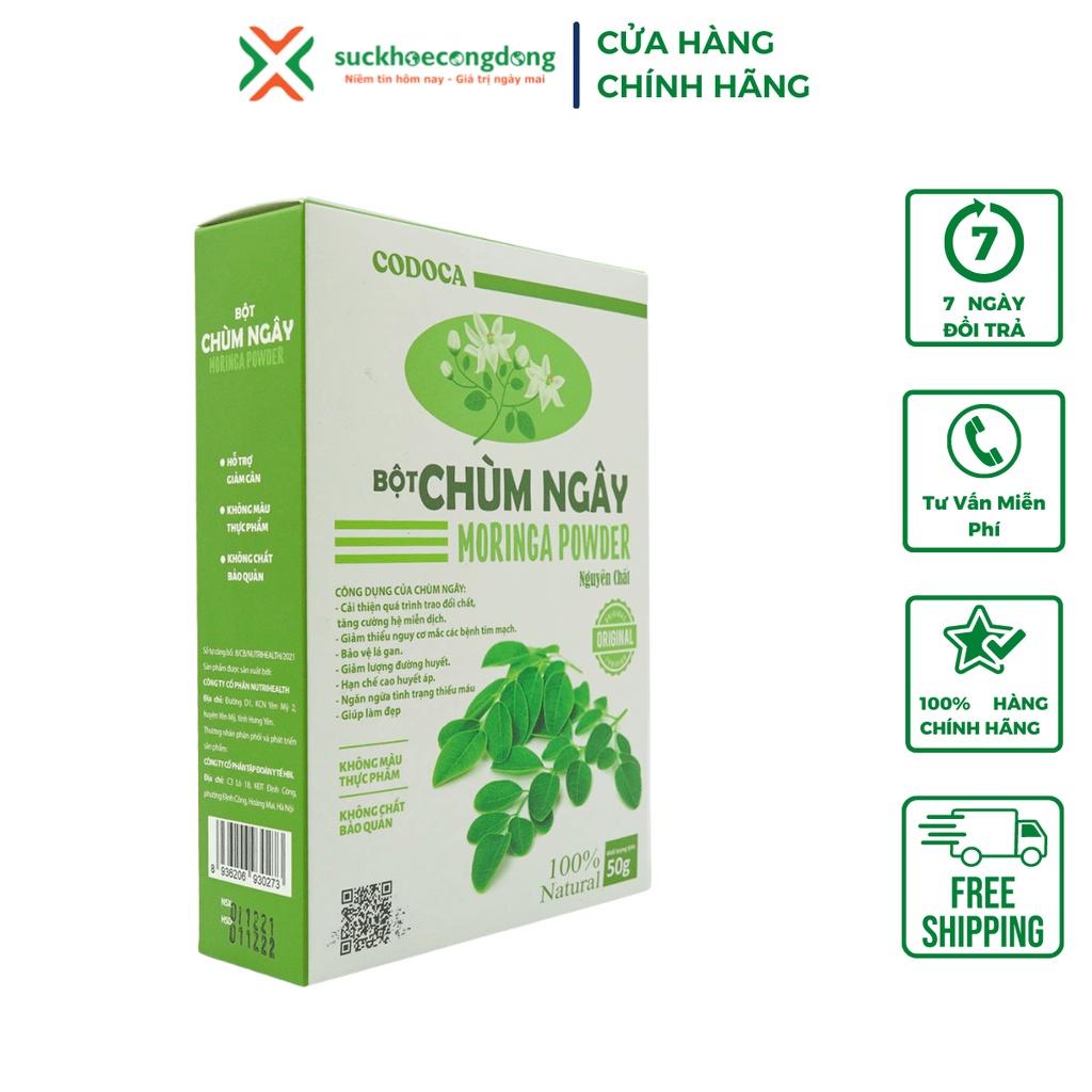 Bột Chùm Ngây Codoca nguyên chất sấy lạnh (50g) Bột rau củ ăn dặm cho bé, organic, giảm stress