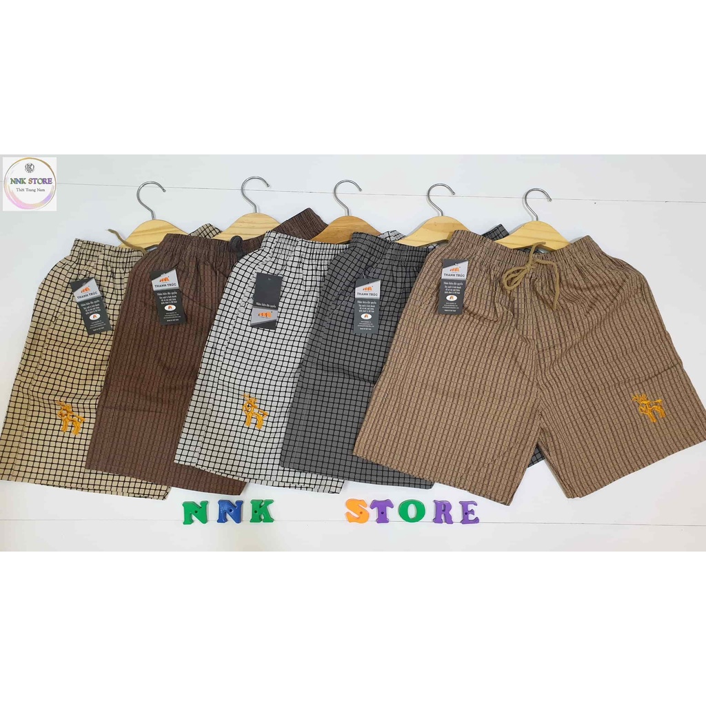 Quần Đùi Nam Kaki Kẻ Sọc Caro Ngắn Vải Mỏng Mịn Trung Niên Mặc Nhà NNKSTORE Size Từ 50 - 85kg