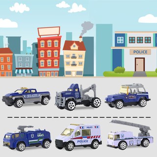 Bộ 6 mô hình xe cảnh sát bằng kim loại kiểu dáng mini 1:64
