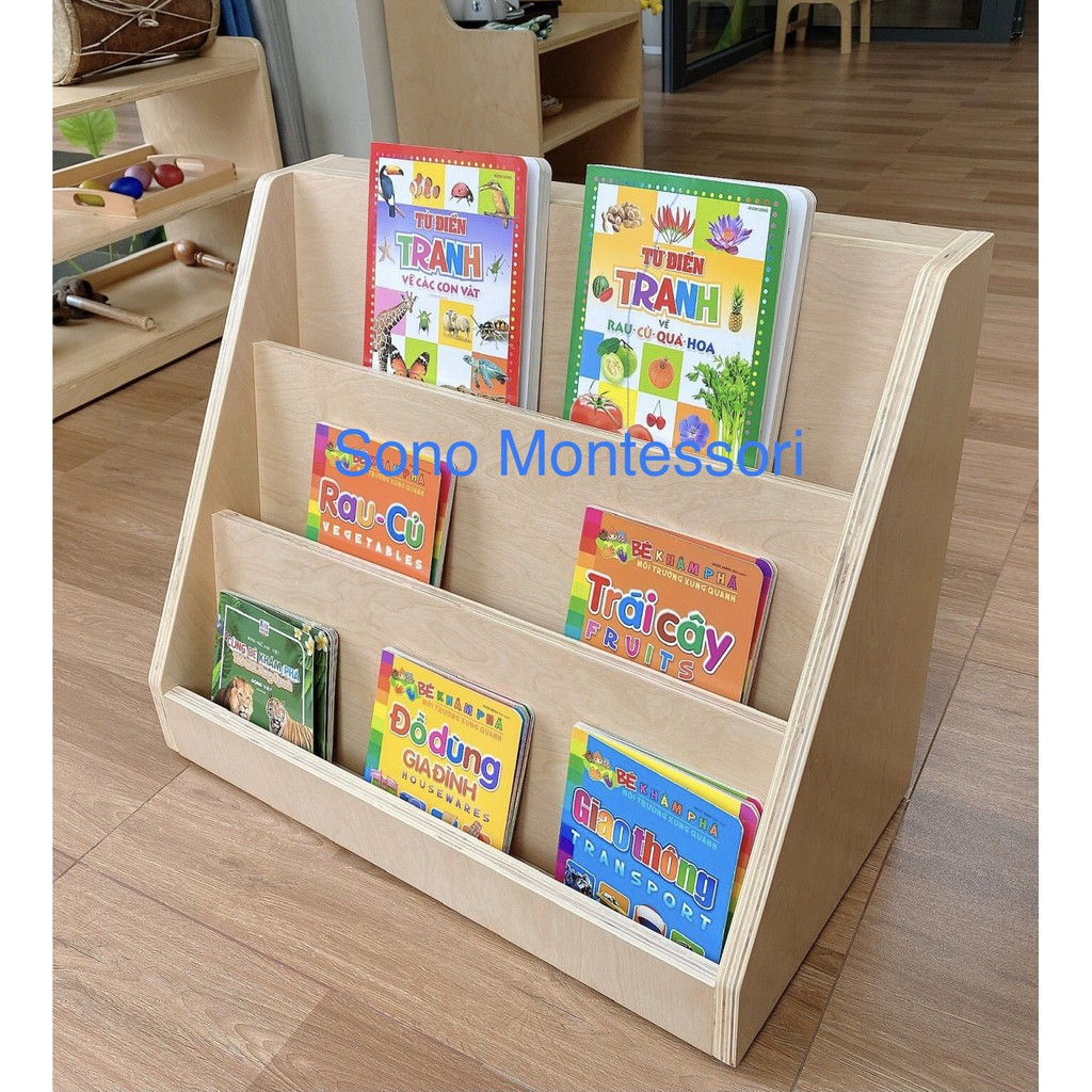 Kệ sách Montessori, Kệ đựng sách bằng gỗ cao cấp Sono KSS03