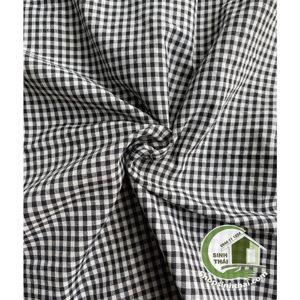 Vải cotton kẻ sọc caro nhuyễn nhỏ màu trắng đen