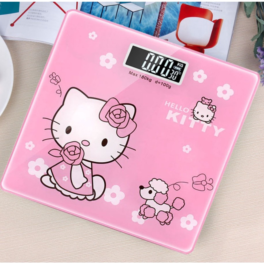 Cân điện tử hình MÈO HELLO KITTY kính cường lực Cân Sức Khỏe Cân Người Chịu Lực Tới 180KG Bảo Hành 1 NĂM