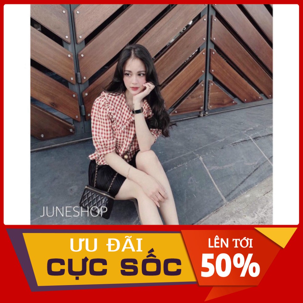 ÁO SƠ MI KẺ ĐỎ CỔ BÈO TAY LỠ SIÊU HOT SM43 kèm video+ảnh thật aosominuhot | BigBuy360 - bigbuy360.vn