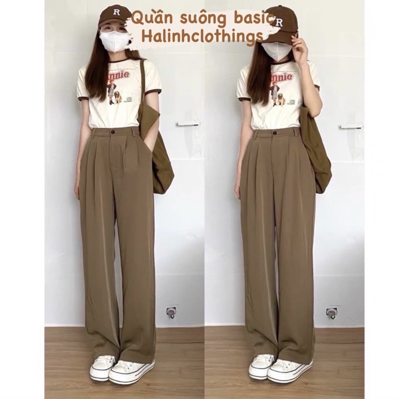 Quần suông dài nâu tây dáng đứng phong cách ulzzang