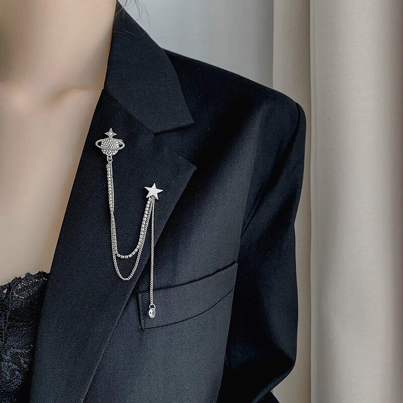 Ghim Cài Áo Hình Ngôi Sao Và Mặt Trăng Phối Tua Rua Cao Cấp Thời Trang