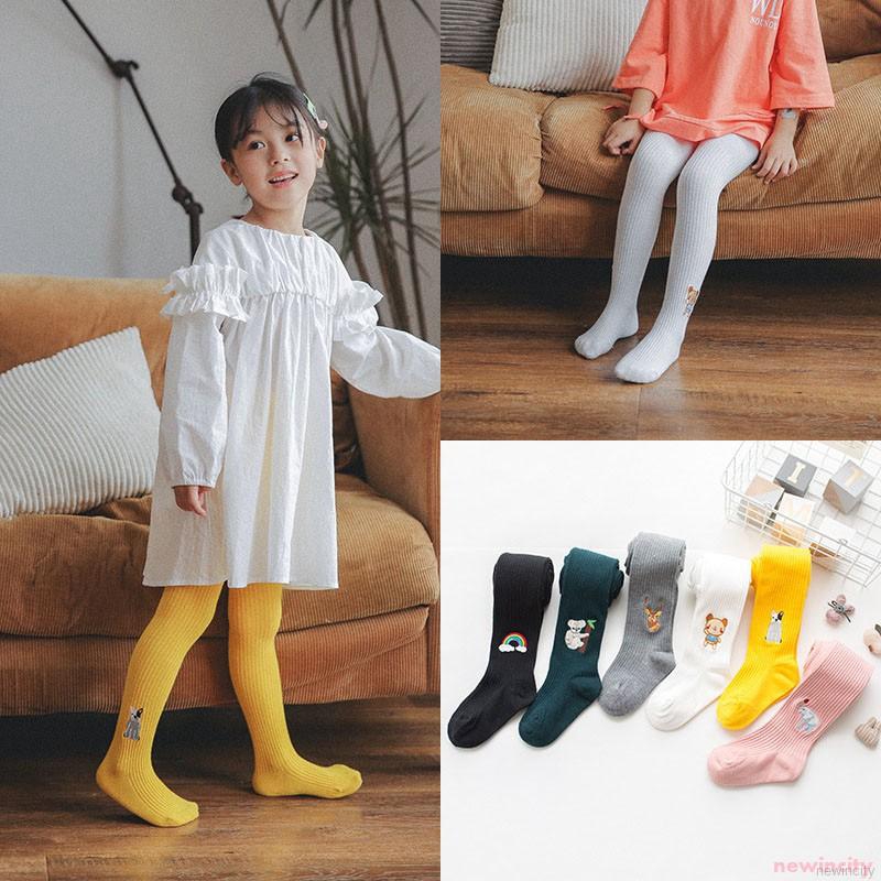 Quần tất cotton dáng ôm giữ ấm in hình hoạt hình Hàn Quốc cho bé gái mùa thu đông