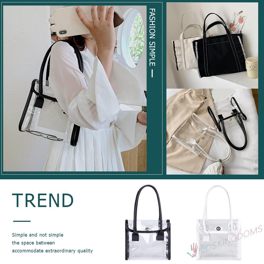 【Big Sale】Fashion Women PU PVC Transparent Shoulder Tote Bag Small Top-handle Handbag