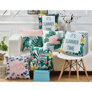 Vỏ gối vuông sofa, áo gối tựa lưng chất cotton size 45*45cm hình cây lá xanh nhiệt đới