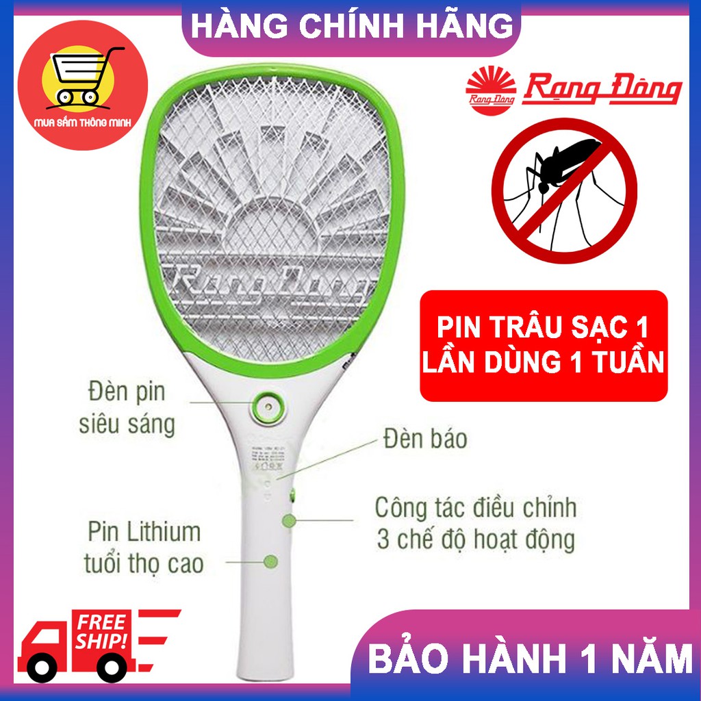 Vợt bắt muỗi Rạng Đông cao cấp, có đèn chiếu sáng, tiết kiệm điện năng – HÀNG CHÍNH HÃNG