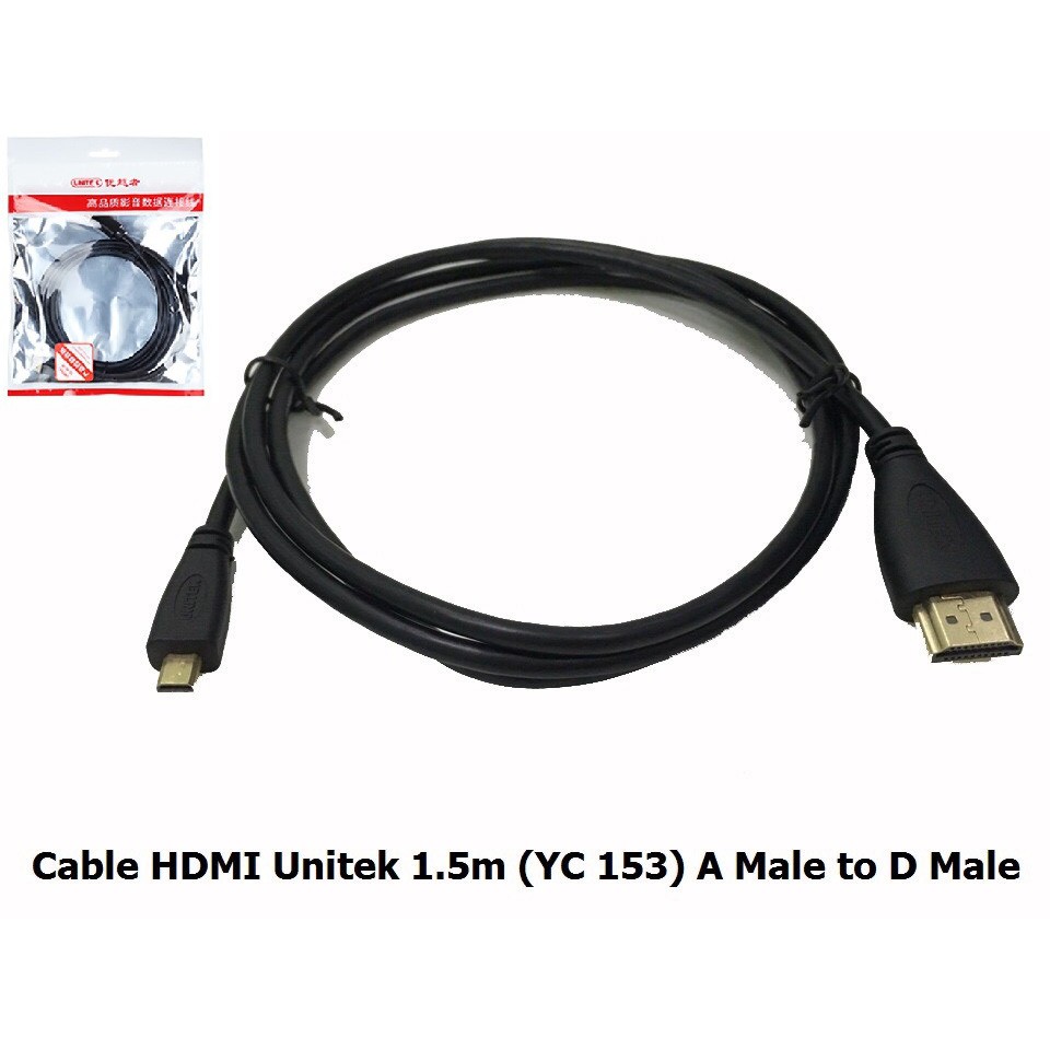 CÁP MICRO HDMI SANG HDMI CỦA MÁY ẢNH KTS, QUAY FILM , LAPTOP CÓ CỔNG MICRO HDMI LÊN MÀN HÌNH TV UNITEK YC 153 DÀI 1.5M