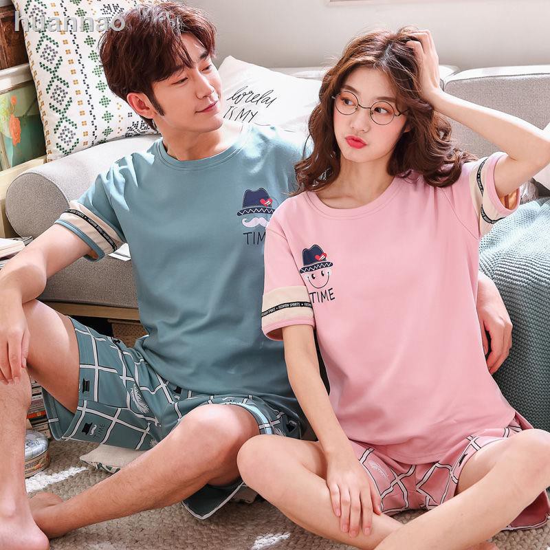 Bộ Đồ Ngủ Tay Ngắn Vải Cotton Kiểu Hàn Quốc Thời Trang Mùa Hè Cho Các Cặp Đôi