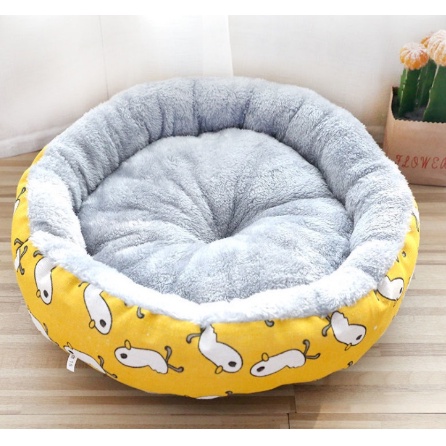 Đệm Nằm Ổ Tròn Cho Chó Mèo Chất Liệu Nỉ Lông Mềm Chống Xê Dịch Viền Vải Nhiều Màu Sắc