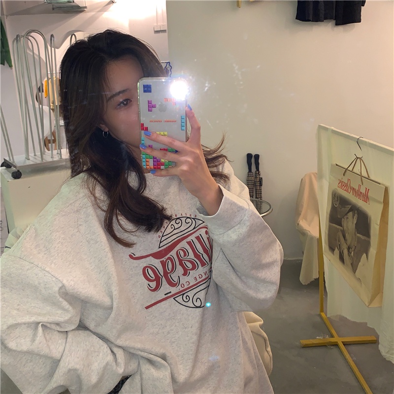 Happy-store  Áo thun Tay Dài Dáng Rộng Phong Cách Thời Trang Hàn Quốc