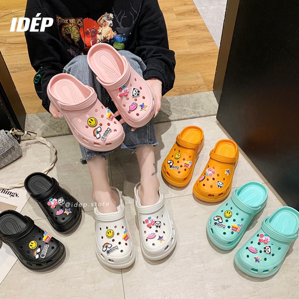 Dép Crocs nữ cao 6cm đúc siêu nhẹ (8 sticker)- Giày sục đi mưa iDÉP (Form nhỏ) - SL035