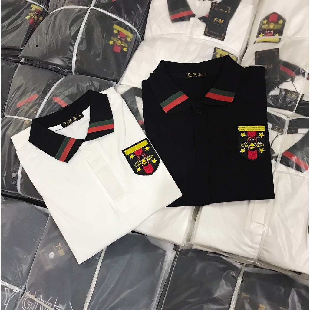 Áo thun nam cổ trụ tay ngắn thêu logo ngực phối vai , viền tay cổ áo chất cotton thoáng mát thời trang mùa hè hot trend