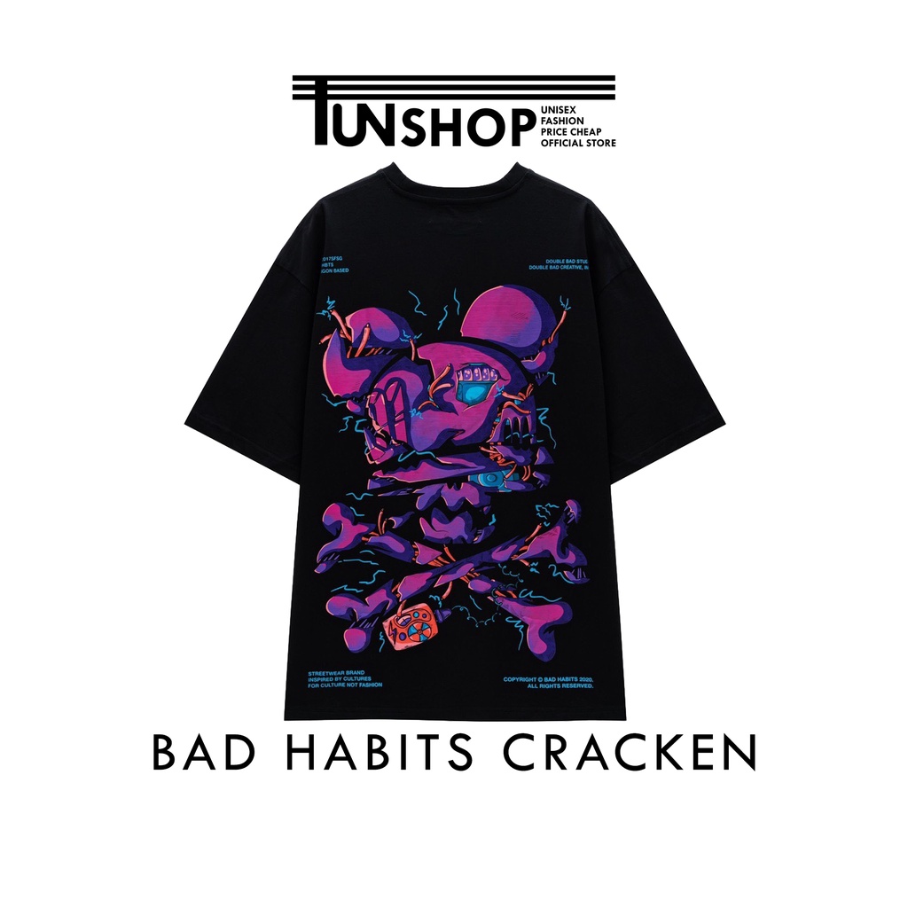 Áo Thun BAD HABITS Cracken Tay Lỡ Form Rộng, Tee Áo Phông Local Brand Unisex Nam Nữ Full Tag Logo Size M L XL TTUN STORE