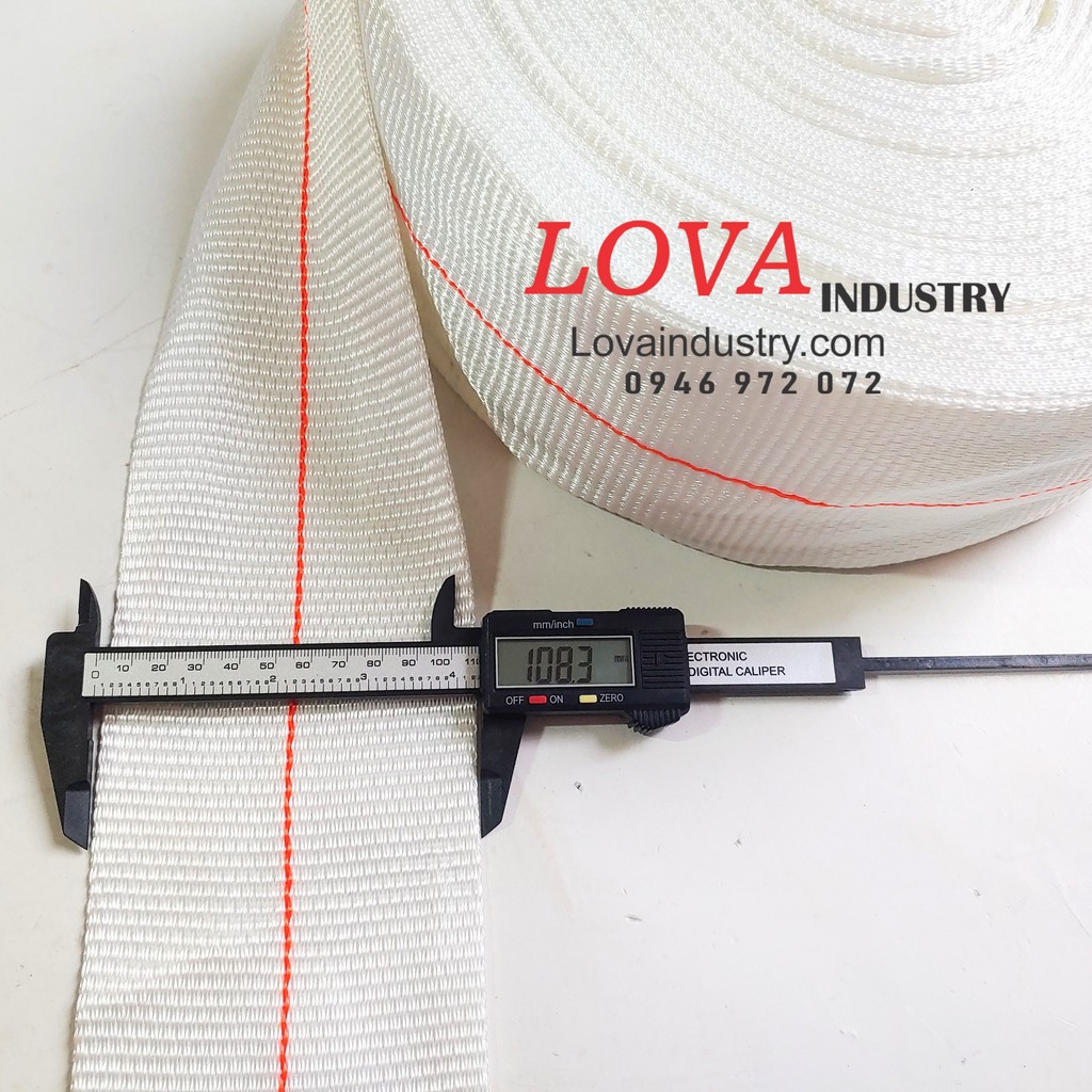Dây đai polyester cường lực bản 108mm màu trắng, dây đai buộc siết hàng bản lớn, dây bẹ may bao jumbo bản lớn