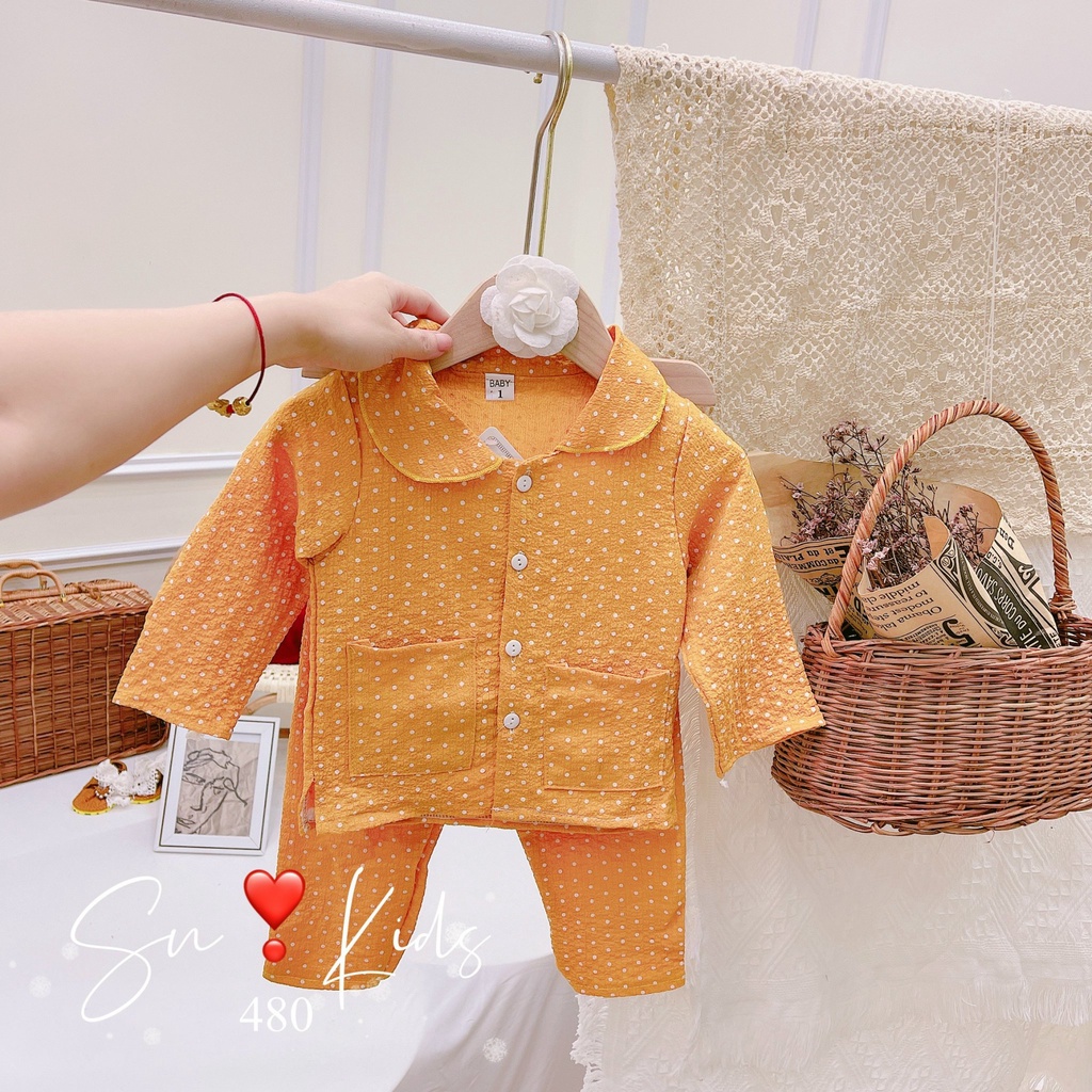 Bộ dài tay Pijama chất đũi xốp chấm bi cực đẹp thu đông bé trai bé gái Namkidshop (V526)