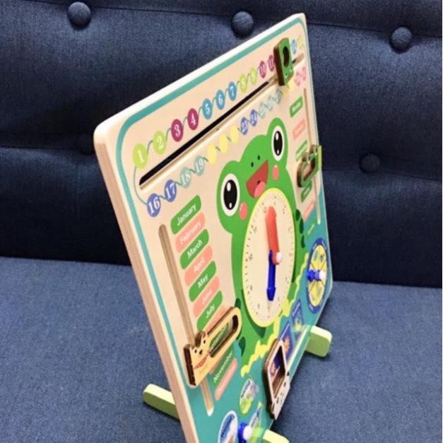 Đồ Chơi Đồng Hồ Lịch Đa Năng Con Ếch - Đồ Chơi Gỗ An Toàn Cho Bé,Học Tiếng Anh