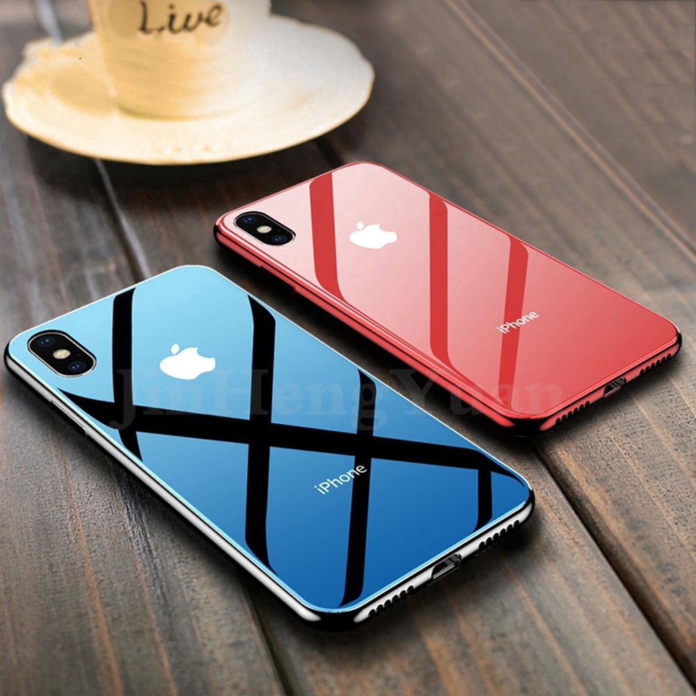 Ốp điện thoại silicon mềm mặt kính cường lực cho IPhone 6 6s Plus 7 8 Plus X XS Max XR Tempered Glass Case Silicone