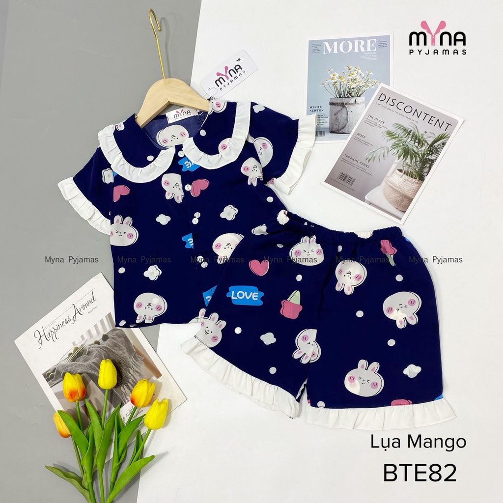 Bộ Pijama  trẻ em cộc đùi cổ bèo chất lụa mango mềm mịn