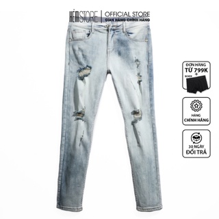 | Satoshi | Quần Jean nam, quần bò nam QJ166 dáng ôm màu xám xanh rách gối chất jean co giãn nhẹ tạo thoải mái