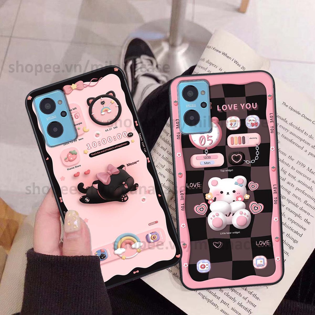Ốp Realme 9i hình đồng hồ icon gấu mèo cute cực dễ thương ngộ nghĩnh