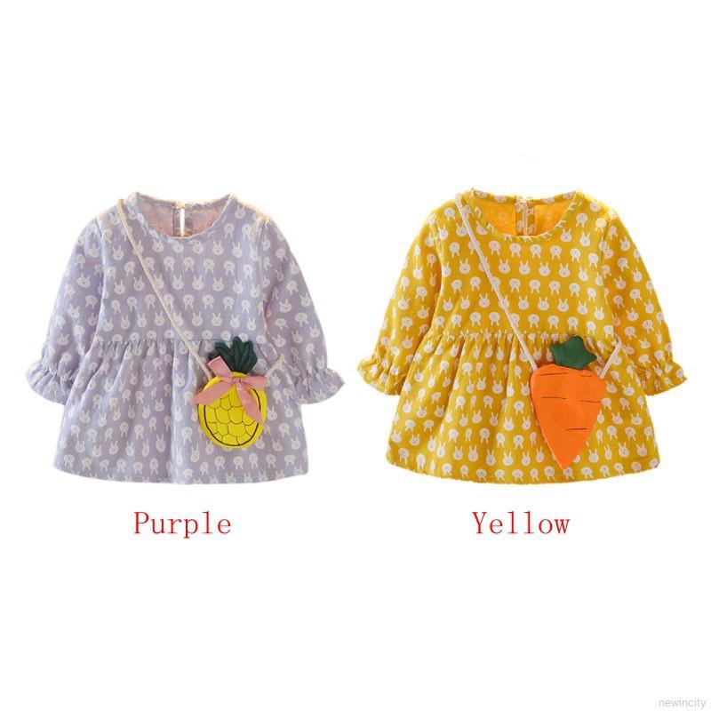 Đầm bé gái tay dài in hình thỏ