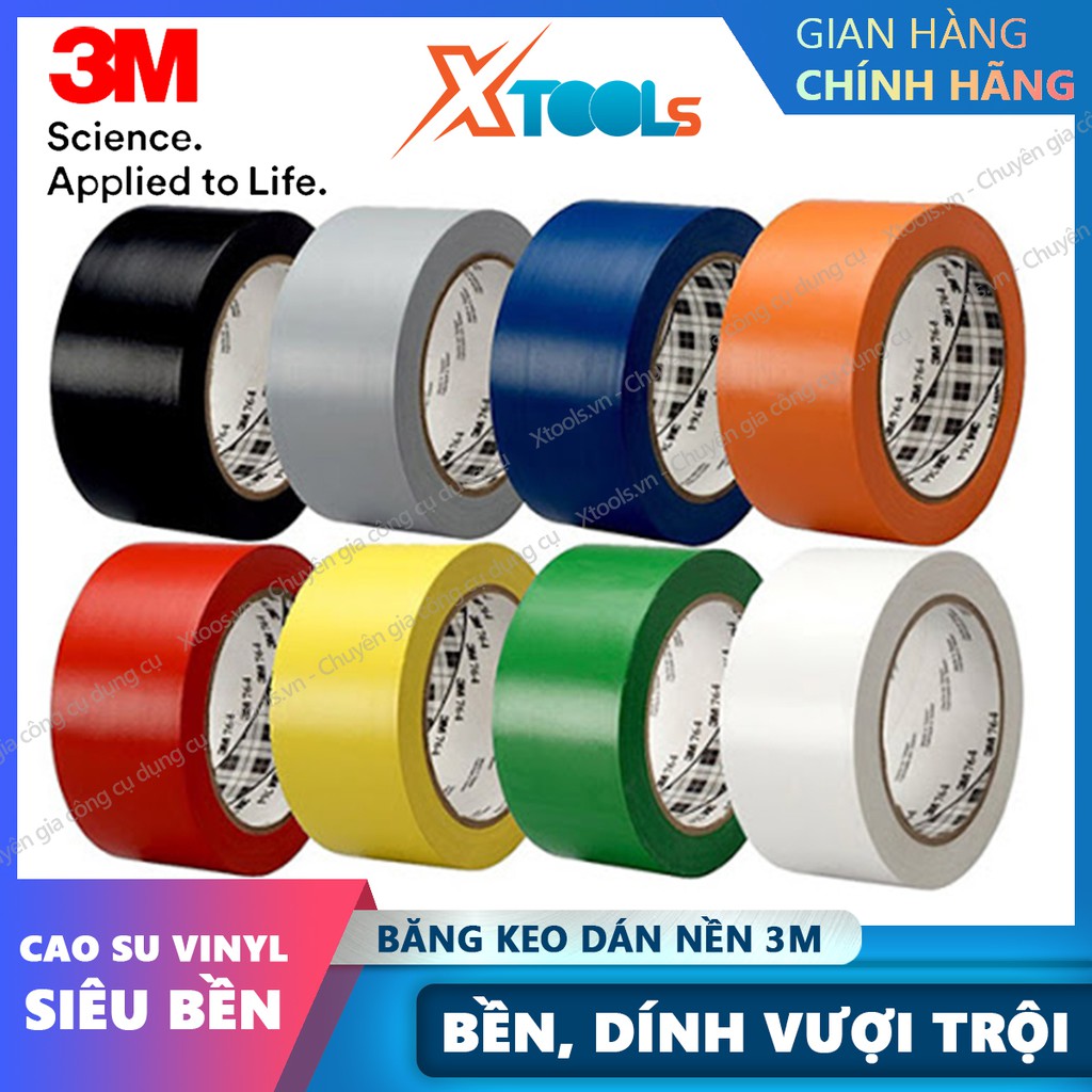 Băng keo dán nền 3M 764 50mmx33m decal dán nền phân chia khu vực, cảnh báo nguy hiểm, cao su vinyl siêu bền đô dính cao