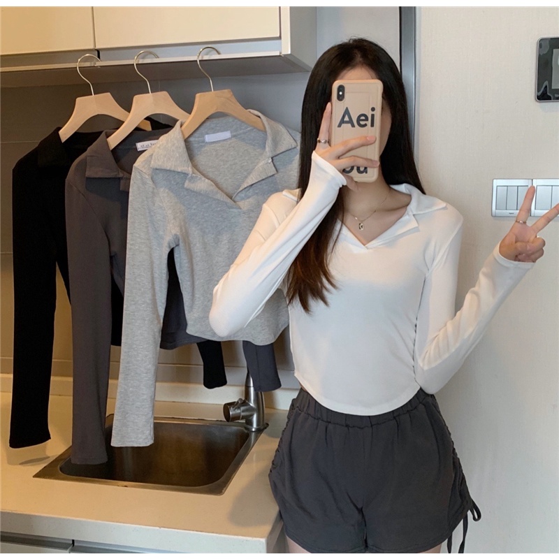 Áo thun polo tay dài màu sắc thời trang Hàn Quốc cho nữ | BigBuy360 - bigbuy360.vn