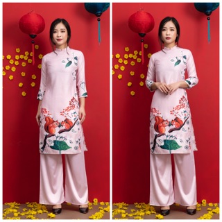 Set áo dài gấm hoạ tiết đoàn viên