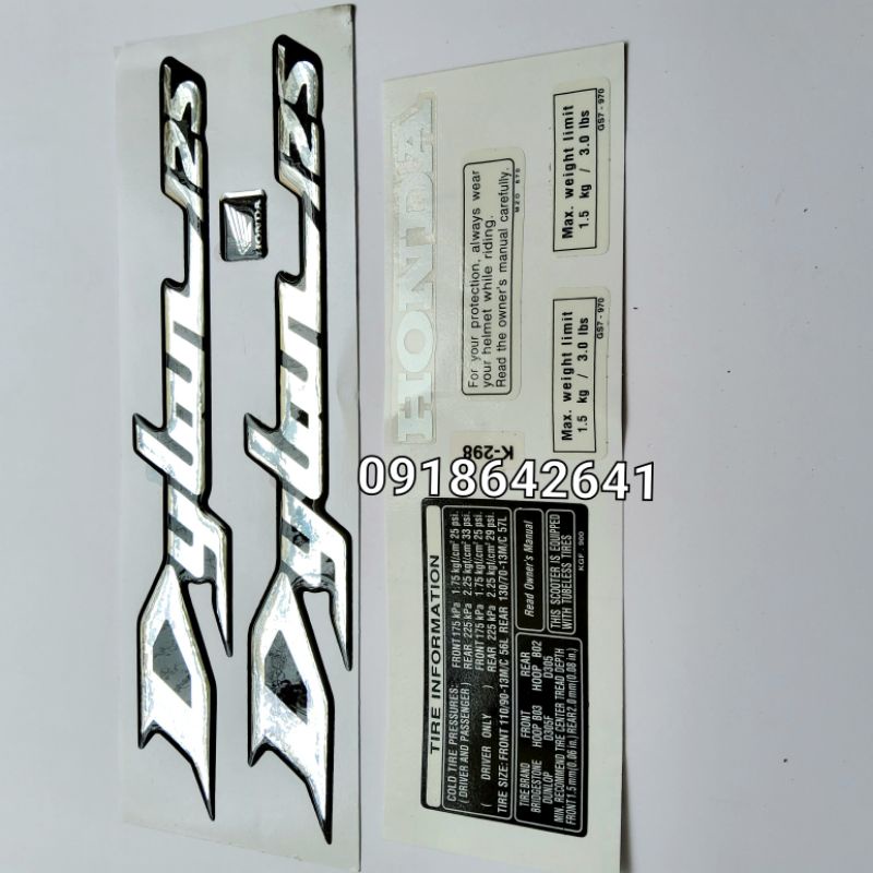 Bộ tem chữ Dylan 125 kèm thông số như zin