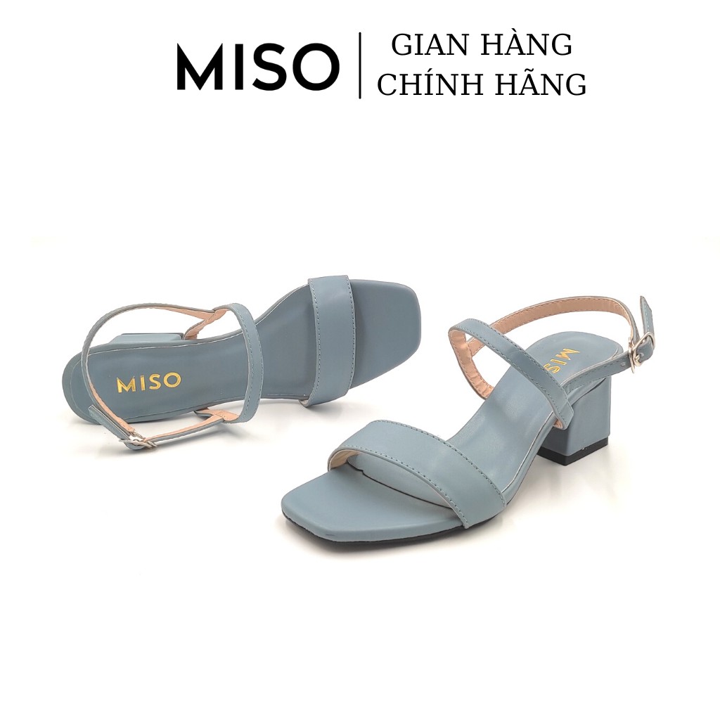 Giày sandal nữ basic mũi vuông trendy quai ngang gót trụ 5cm đi làm đi chơi dạo phố MISO M006