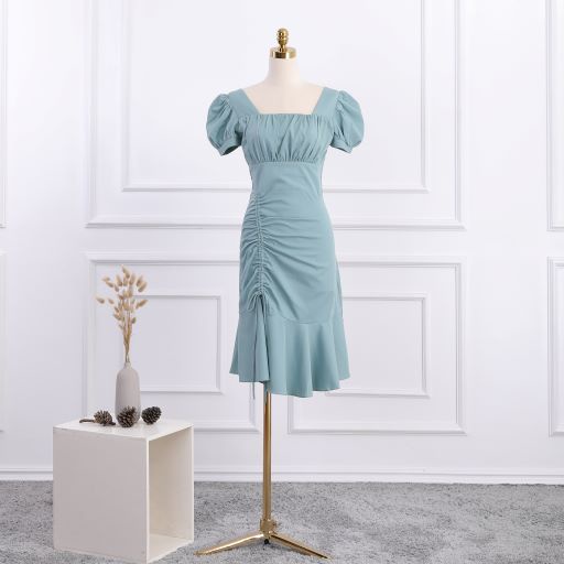 Đầm nữ ngắn tay, đuôi cá tôn dáng, nhún bèo , rút dây hông thanh lịch, thiết kế cao tấp TK Fashion - DK954
