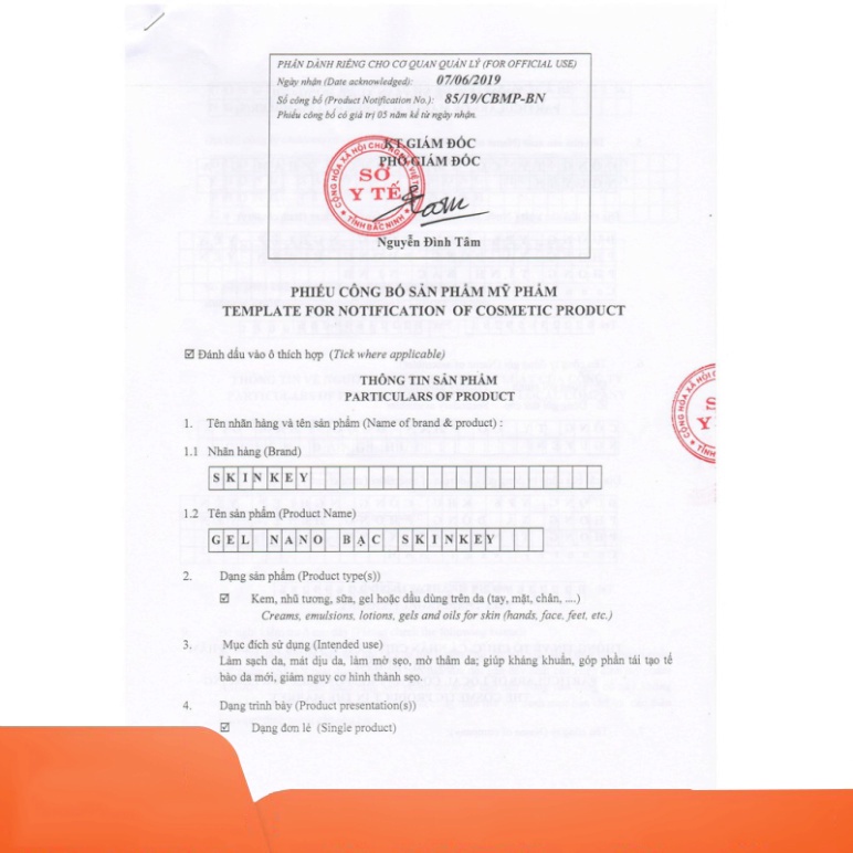 Gel bôi mờ sẹo nano bạc Skinkey giúp mờ thâm làm lành vết trầy xước tuýp 30g