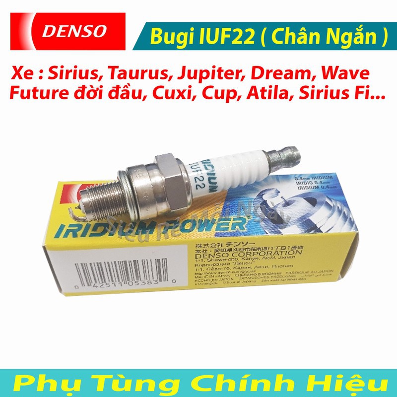 Bugi Iridium Denso IUF 22 Chân Ngắn Sirius, Dream, Wave100, Axelo, Taurus