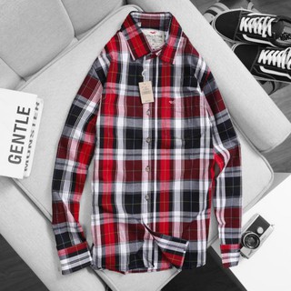 Áo sơ mi nam dài tay cotton sọc đen  đỏ L