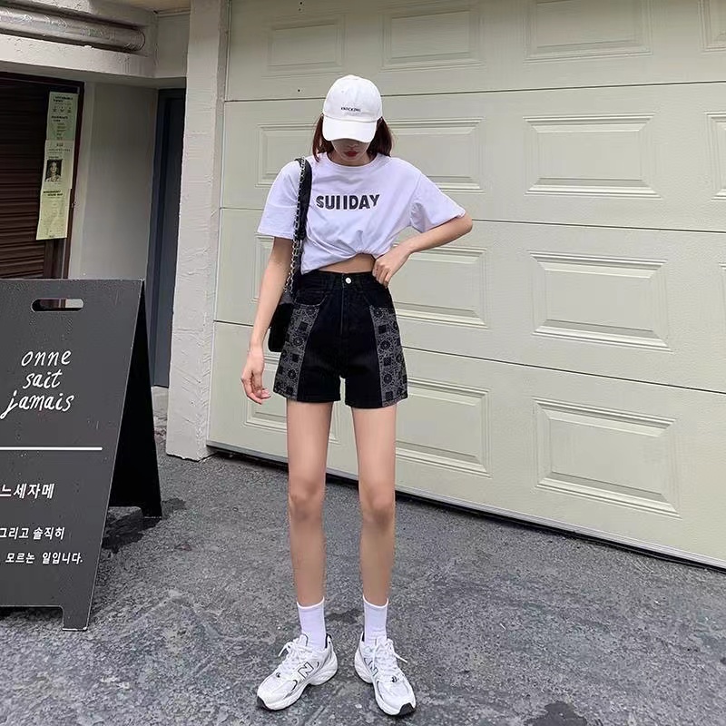 Quần Short Jeans Lưng Cao Ống Rộng Thời Trang Hàn Quốc Cho Nữ