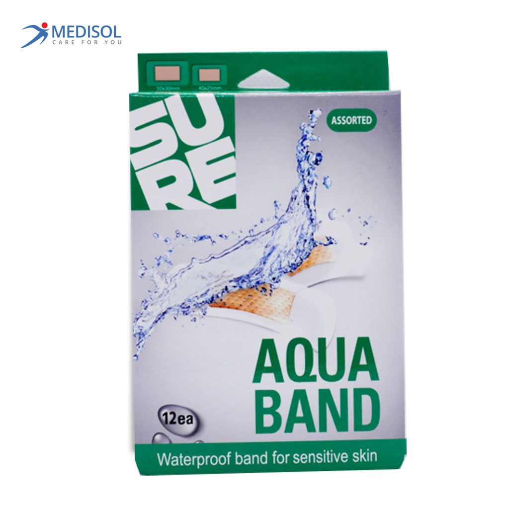 Băng Cá Nhân Chống Nước -  Aqua Band Waterproof Plaster (hộp 2 size - 12 miếng)