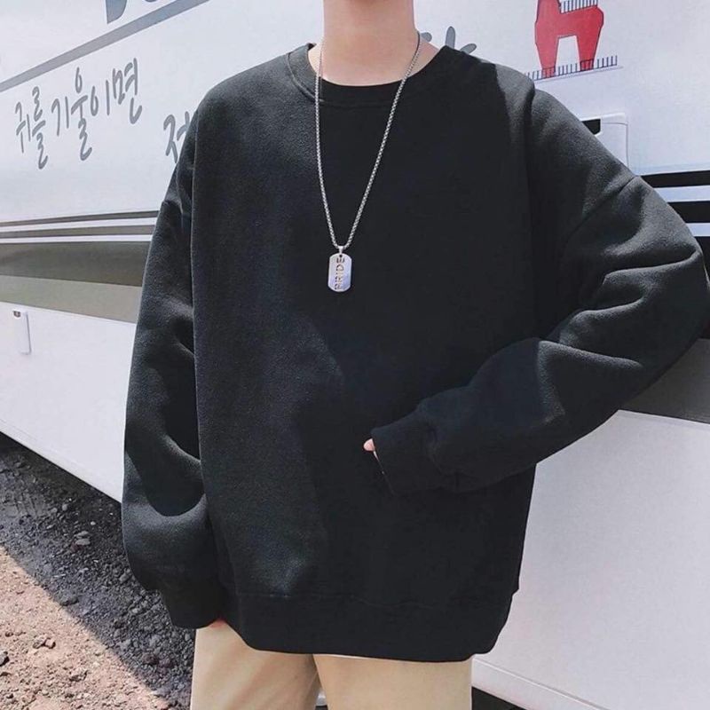 Áo Sweater Nỉ Trơn Trắng Nam Nữ Unisex, Form Rộng Chất Nỉ Bông Cao Cấp size 35-70kg.