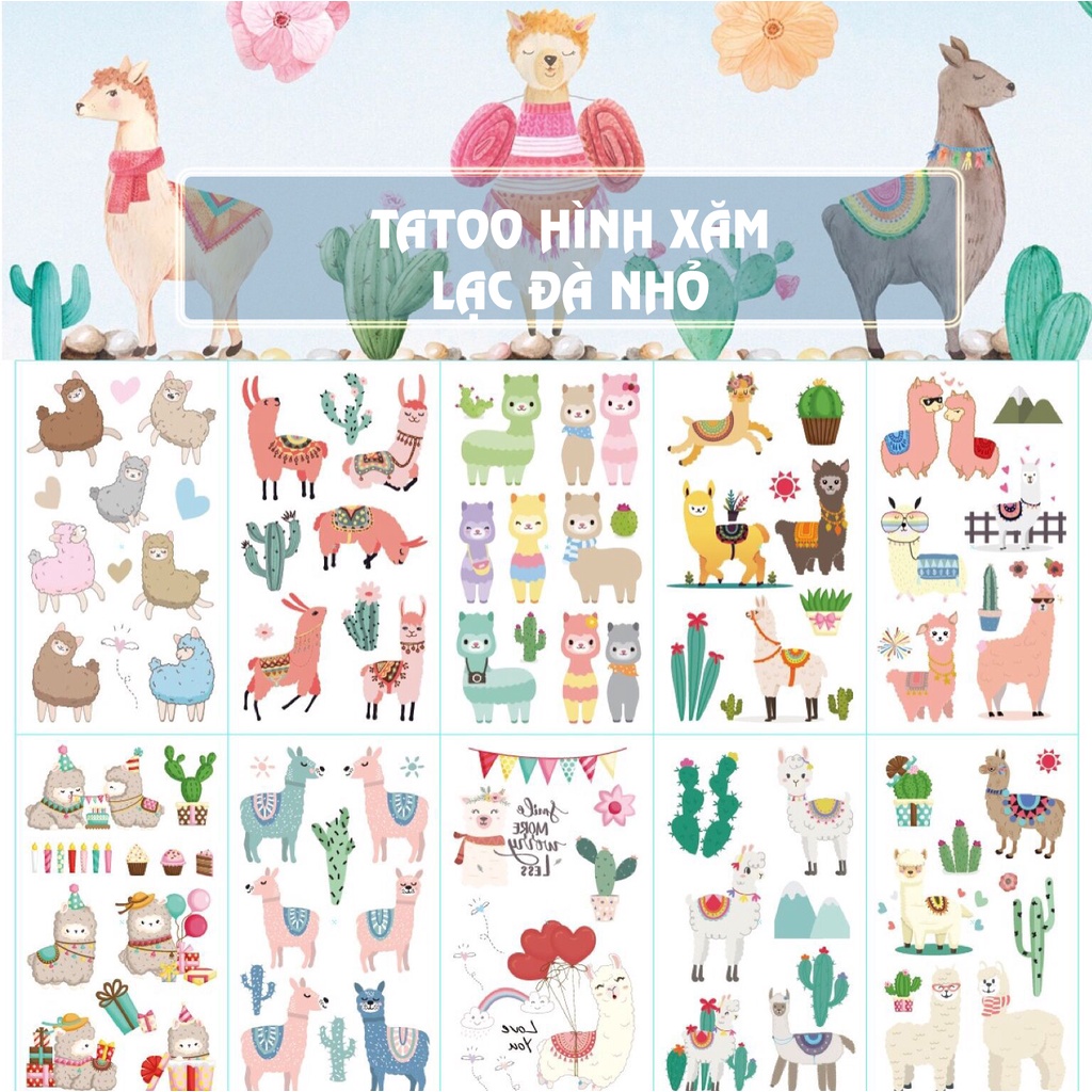 Hình xăm tatoo sticker LẠC ĐÀ LLAMA dán chống thấm nước cho bé sáng tạo vui chơi an toàn