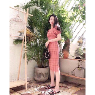 Đầm suông sọc caro