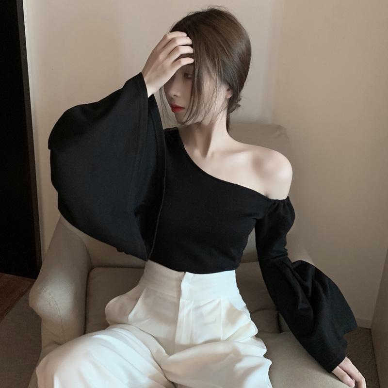 COZOK Áo Thun Tay Dài Lệch Vai Quyến Rũ Hợp Thời Trang