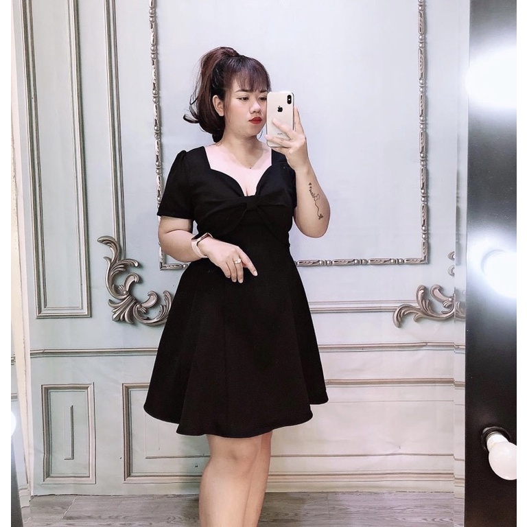[Shop bigsize nữ 50kg-90kg] Đầm cổ tim dáng chữ A đi tiệc siêu dáng D60