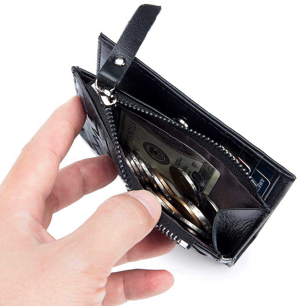 Ví Da Cừu Siêu Mỏng Dáng Ngắn Có Khóa Kéo Đựng Thẻ/Tiền Xu Thời Trang Mới