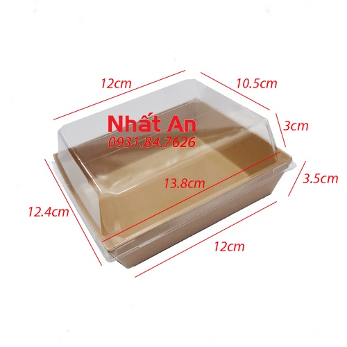 Hộp kraft nắp nhựa trong hình chữ nhật - Set 100 cái