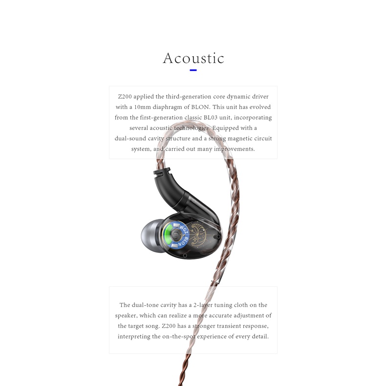 Màn hình trong tai BLON Z200 10mm Màn hình màng Carbon Tai nghe động có dây Tai nghe HiFi Tai nghe nhạc Tai nghe nghe nhạc 3,5 mm Cắm tai nghe