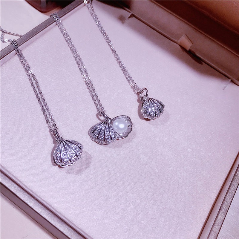 Dây chuyền ngắn mặt hình vỏ sò đính ngọc trai thanh lịch phong cách Hàn Quốc cổ điển cho nữ