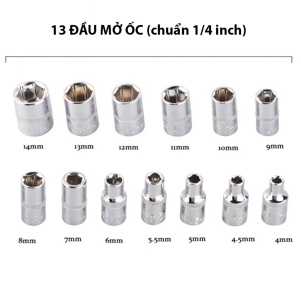 Bộ Dụng Cụ Mở Bu Lông Ốc Vít Sửa Chữa Ô Tô Xe Máy Đa Năng (46 chi tiết, mạ Chrome, chuẩn 1.4 inch)