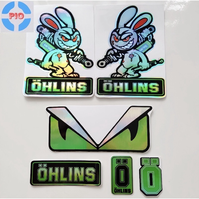 Tem Sticker Crom Ánh Xanh Lá Phản Quang Thỏ Cầm Phuộc Ohlins Trang Trí Xe Máy, Ô Tô, Nón Bảo Hiểm Giá Rẻ #1K